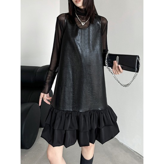 Pleated Split-Joint A-Line Loose U-Neck Mini Dresses Pleated Split-Joint A-Line Loose U-Neck Mini Dresses