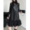 Pleated Split-Joint A-Line Loose U-Neck Mini Dresses