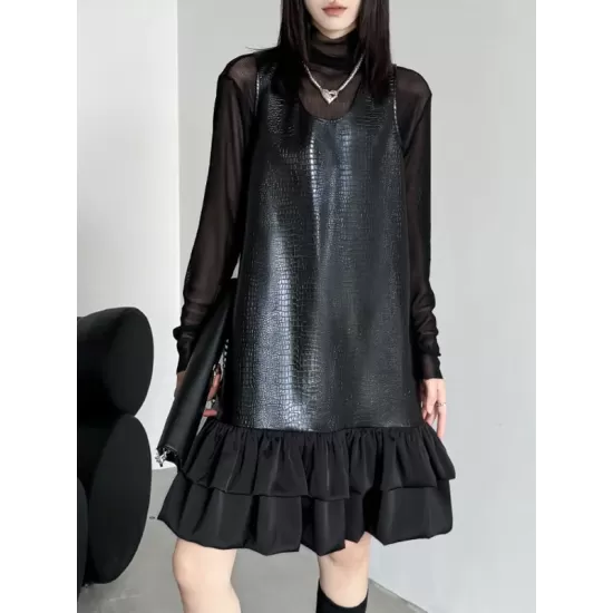 Pleated Split-Joint A-Line Loose U-Neck Mini Dresses Pleated Split-Joint A-Line Loose U-Neck Mini Dresses