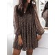 Buttoned Leopard Pleated Long Sleeves Loose V-Neck Mini Dresses Buttoned Leopard Pleated Long Sleeves Loose V-Neck Mini Dresses