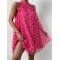 Jacquard Pleated Solid Color Split-Joint Loose Sleeveless Stand Collar Mini Dresses