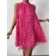 Jacquard Pleated Solid Color Split-Joint Loose Sleeveless Stand Collar Mini Dresses Jacquard Pleated Solid Color Split-Joint Loose Sleeveless Stand Collar Mini Dresses
