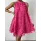 Jacquard Pleated Solid Color Split-Joint Loose Sleeveless Stand Collar Mini Dresses Jacquard Pleated Solid Color Split-Joint Loose Sleeveless Stand Collar Mini Dresses