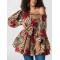 Elasticity Flower Print Tied Waist High Waisted Loose One-Shoulder Mini Dresses