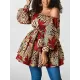 Elasticity Flower Print Tied Waist High Waisted Loose One-Shoulder Mini Dresses Elasticity Flower Print Tied Waist High Waisted Loose One-Shoulder Mini Dresses