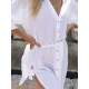 Buttoned Solid Color Split-Side Tied Waist High Waisted Long Sleeves V-Neck Mini Dresses Buttoned Solid Color Split-Side Tied Waist High Waisted Long Sleeves V-Neck Mini Dresses