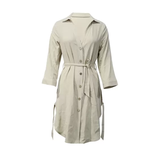 Buttoned Solid Color Split-Side Tied Waist High Waisted Long Sleeves V-Neck Mini Dresses Buttoned Solid Color Split-Side Tied Waist High Waisted Long Sleeves V-Neck Mini Dresses