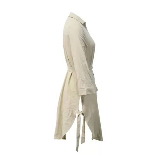 Buttoned Solid Color Split-Side Tied Waist High Waisted Long Sleeves V-Neck Mini Dresses Buttoned Solid Color Split-Side Tied Waist High Waisted Long Sleeves V-Neck Mini Dresses