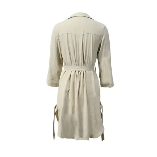 Buttoned Solid Color Split-Side Tied Waist High Waisted Long Sleeves V-Neck Mini Dresses Buttoned Solid Color Split-Side Tied Waist High Waisted Long Sleeves V-Neck Mini Dresses
