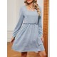 Pleated Solid Color A-Line Long Sleeves Square-Neck Mini Dresses Pleated Solid Color A-Line Long Sleeves Square-Neck Mini Dresses