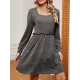 Pleated Solid Color A-Line Long Sleeves Square-Neck Mini Dresses Pleated Solid Color A-Line Long Sleeves Square-Neck Mini Dresses