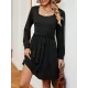 Pleated Solid Color A-Line Long Sleeves Square-Neck Mini Dresses Pleated Solid Color A-Line Long Sleeves Square-Neck Mini Dresses