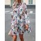 Printed Split-Joint Tied A-Line High Waisted Mock Neck Mini Dresses