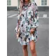 Printed Split-Joint Tied A-Line High Waisted Mock Neck Mini Dresses Printed Split-Joint Tied A-Line High Waisted Mock Neck Mini Dresses
