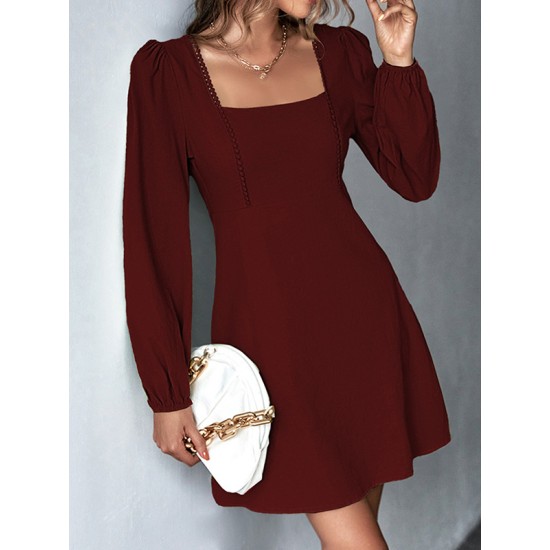 Solid Color Split-Joint A-Line High Waisted Square-Neck Mini Dresses Solid Color Split-Joint A-Line High Waisted Square-Neck Mini Dresses
