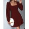 Solid Color Split-Joint A-Line High Waisted Square-Neck Mini Dresses