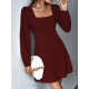 Solid Color Split-Joint A-Line High Waisted Square-Neck Mini Dresses Solid Color Split-Joint A-Line High Waisted Square-Neck Mini Dresses