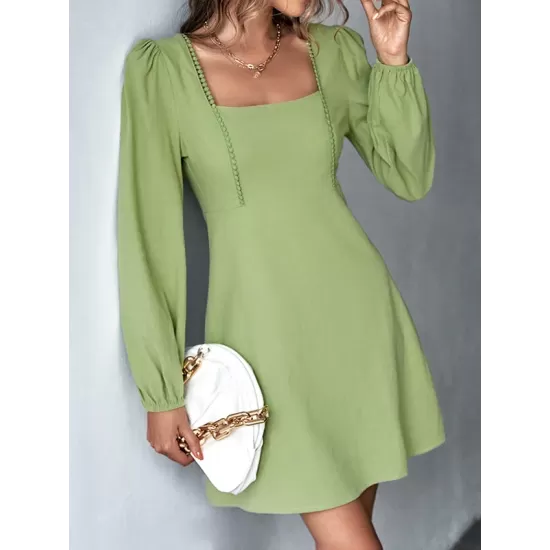 Solid Color Split-Joint A-Line High Waisted Square-Neck Mini Dresses Solid Color Split-Joint A-Line High Waisted Square-Neck Mini Dresses