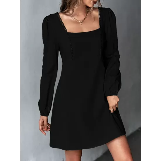 Solid Color Split-Joint A-Line High Waisted Square-Neck Mini Dresses Solid Color Split-Joint A-Line High Waisted Square-Neck Mini Dresses