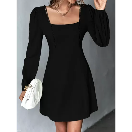 Solid Color Split-Joint A-Line High Waisted Square-Neck Mini Dresses Solid Color Split-Joint A-Line High Waisted Square-Neck Mini Dresses
