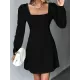 Solid Color Split-Joint A-Line High Waisted Square-Neck Mini Dresses Solid Color Split-Joint A-Line High Waisted Square-Neck Mini Dresses