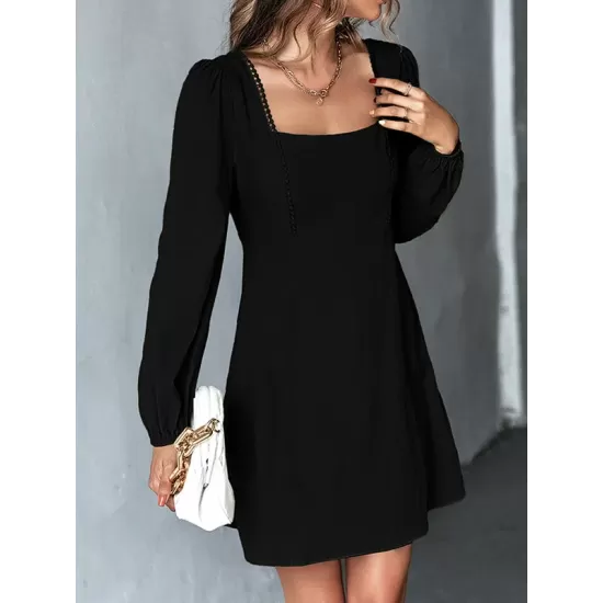 Solid Color Split-Joint A-Line High Waisted Square-Neck Mini Dresses Solid Color Split-Joint A-Line High Waisted Square-Neck Mini Dresses