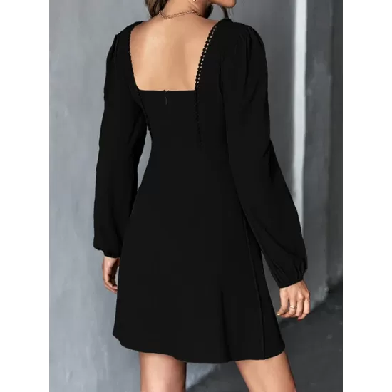 Solid Color Split-Joint A-Line High Waisted Square-Neck Mini Dresses Solid Color Split-Joint A-Line High Waisted Square-Neck Mini Dresses