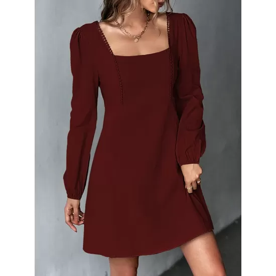 Solid Color Split-Joint A-Line High Waisted Square-Neck Mini Dresses Solid Color Split-Joint A-Line High Waisted Square-Neck Mini Dresses