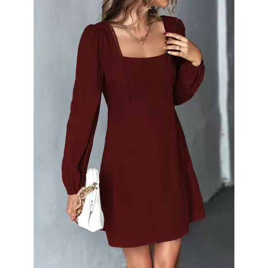 Solid Color Split-Joint A-Line High Waisted Square-Neck Mini Dresses Solid Color Split-Joint A-Line High Waisted Square-Neck Mini Dresses