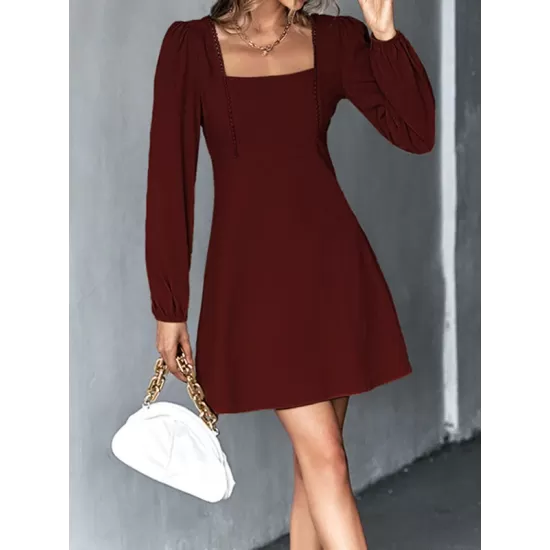 Solid Color Split-Joint A-Line High Waisted Square-Neck Mini Dresses Solid Color Split-Joint A-Line High Waisted Square-Neck Mini Dresses
