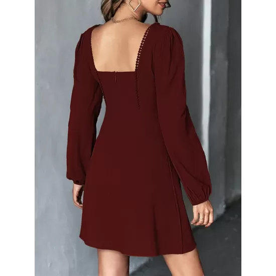 Solid Color Split-Joint A-Line High Waisted Square-Neck Mini Dresses Solid Color Split-Joint A-Line High Waisted Square-Neck Mini Dresses