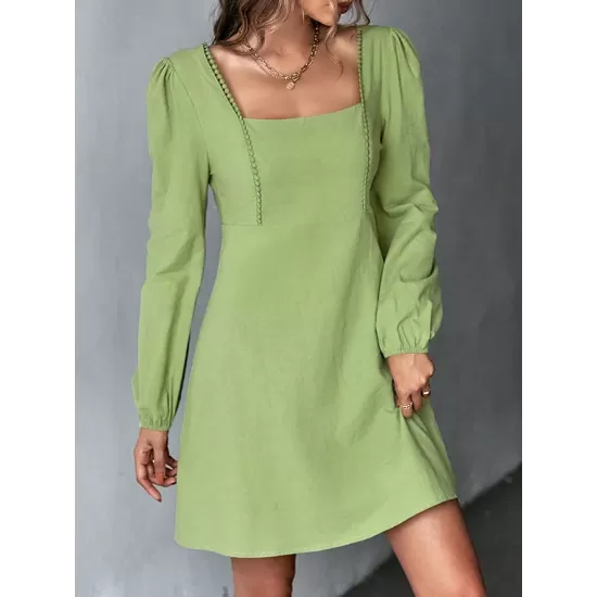 Solid Color Split-Joint A-Line High Waisted Square-Neck Mini Dresses Solid Color Split-Joint A-Line High Waisted Square-Neck Mini Dresses