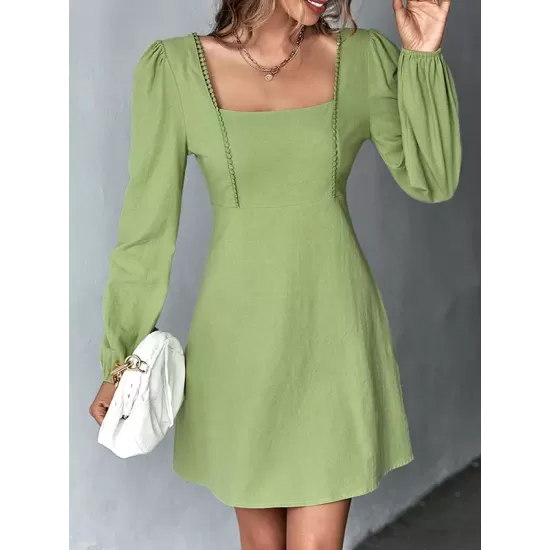 Solid Color Split-Joint A-Line High Waisted Square-Neck Mini Dresses Solid Color Split-Joint A-Line High Waisted Square-Neck Mini Dresses