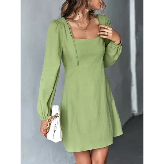 Solid Color Split-Joint A-Line High Waisted Square-Neck Mini Dresses Solid Color Split-Joint A-Line High Waisted Square-Neck Mini Dresses
