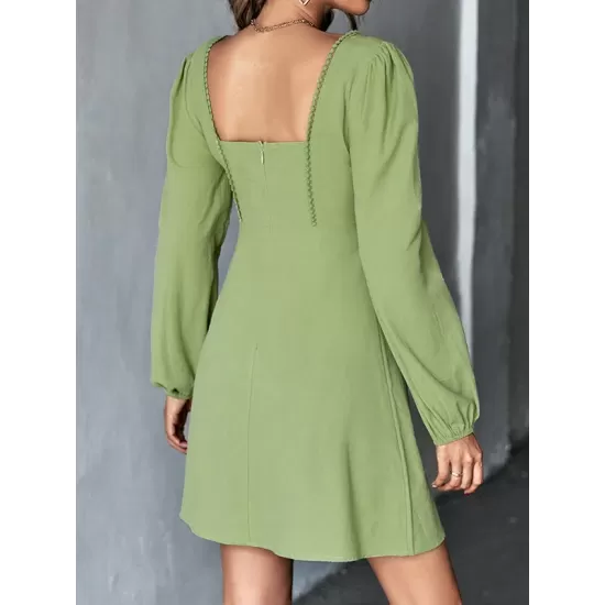 Solid Color Split-Joint A-Line High Waisted Square-Neck Mini Dresses Solid Color Split-Joint A-Line High Waisted Square-Neck Mini Dresses