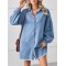 Buttoned Fringed Pleated Pockets Split-Joint Long Sleeves Loose Lapel Mini Dresses