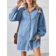 Buttoned Fringed Pleated Pockets Split-Joint Long Sleeves Loose Lapel Mini Dresses Buttoned Fringed Pleated Pockets Split-Joint Long Sleeves Loose Lapel Mini Dresses