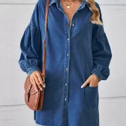 Buttoned Fringed Pleated Pockets Split-Joint Long Sleeves Loose Lapel Mini Dresses
