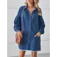 Buttoned Fringed Pleated Pockets Split-Joint Long Sleeves Loose Lapel Mini Dresses Buttoned Fringed Pleated Pockets Split-Joint Long Sleeves Loose Lapel Mini Dresses