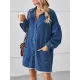 Buttoned Fringed Pleated Pockets Split-Joint Long Sleeves Loose Lapel Mini Dresses Buttoned Fringed Pleated Pockets Split-Joint Long Sleeves Loose Lapel Mini Dresses