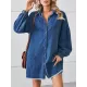 Buttoned Fringed Pleated Pockets Split-Joint Long Sleeves Loose Lapel Mini Dresses Buttoned Fringed Pleated Pockets Split-Joint Long Sleeves Loose Lapel Mini Dresses