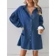 Buttoned Fringed Pleated Pockets Split-Joint Long Sleeves Loose Lapel Mini Dresses Buttoned Fringed Pleated Pockets Split-Joint Long Sleeves Loose Lapel Mini Dresses