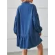 Buttoned Fringed Pleated Pockets Split-Joint Long Sleeves Loose Lapel Mini Dresses Buttoned Fringed Pleated Pockets Split-Joint Long Sleeves Loose Lapel Mini Dresses