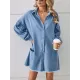 Buttoned Fringed Pleated Pockets Split-Joint Long Sleeves Loose Lapel Mini Dresses Buttoned Fringed Pleated Pockets Split-Joint Long Sleeves Loose Lapel Mini Dresses
