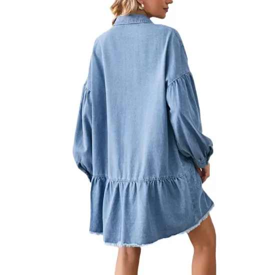 Buttoned Fringed Pleated Pockets Split-Joint Long Sleeves Loose Lapel Mini Dresses Buttoned Fringed Pleated Pockets Split-Joint Long Sleeves Loose Lapel Mini Dresses