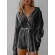 Buttoned Pleated Solid Color Tied Waist Long Sleeves Lapel Shirt Dress Mini Dresses Buttoned Pleated Solid Color Tied Waist Long Sleeves Lapel Shirt Dress Mini Dresses