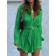 Buttoned Pleated Solid Color Tied Waist Long Sleeves Lapel Shirt Dress Mini Dresses Buttoned Pleated Solid Color Tied Waist Long Sleeves Lapel Shirt Dress Mini Dresses