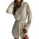 Buttoned Pleated Solid Color Tied Waist Long Sleeves Lapel Shirt Dress Mini Dresses Buttoned Pleated Solid Color Tied Waist Long Sleeves Lapel Shirt Dress Mini Dresses