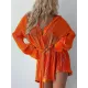 Buttoned Pleated Solid Color Tied Waist Long Sleeves Lapel Shirt Dress Mini Dresses Buttoned Pleated Solid Color Tied Waist Long Sleeves Lapel Shirt Dress Mini Dresses