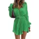Buttoned Pleated Solid Color Tied Waist Long Sleeves Lapel Shirt Dress Mini Dresses Buttoned Pleated Solid Color Tied Waist Long Sleeves Lapel Shirt Dress Mini Dresses